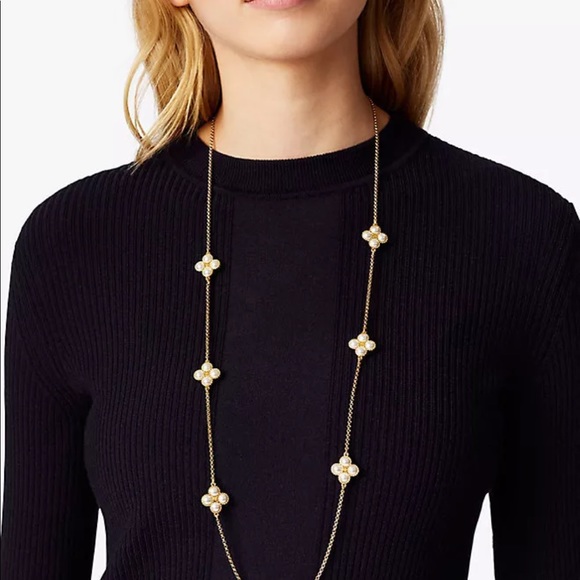 New! Tory Burch Clover Rosary Pearl Necklace - Picture 2 of 4